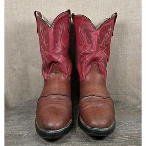 Mens Double H Aeroglide 7 Brown Red Leather Western Roper Boots Size 10D GUC